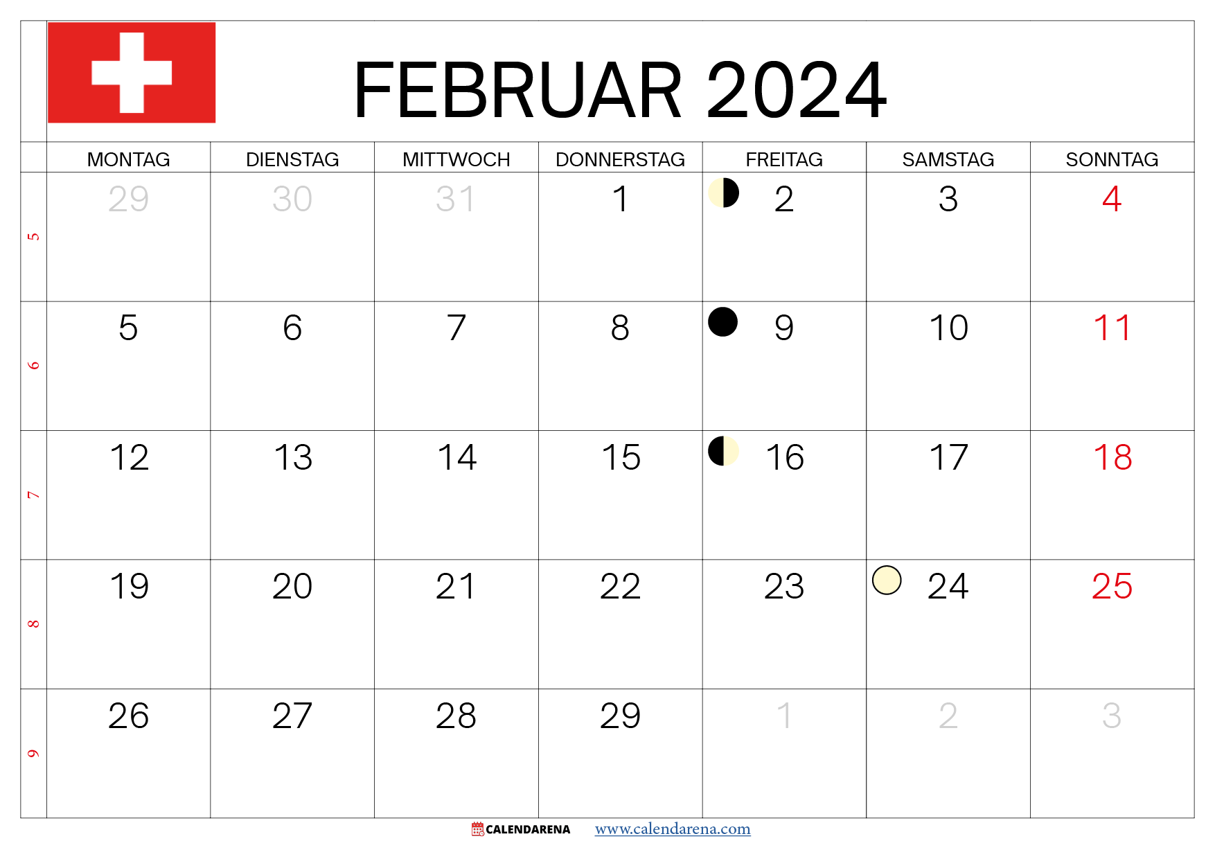 februar 2024 kalender Schweiz