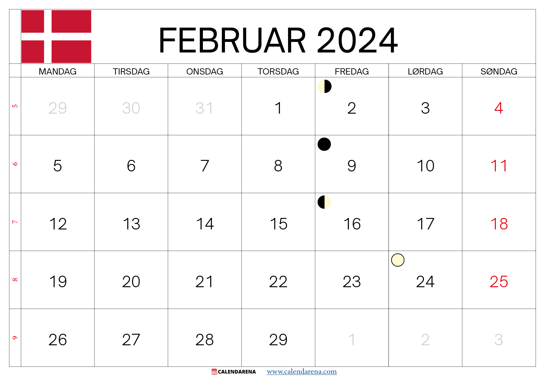 februar 2024 kalender danmark