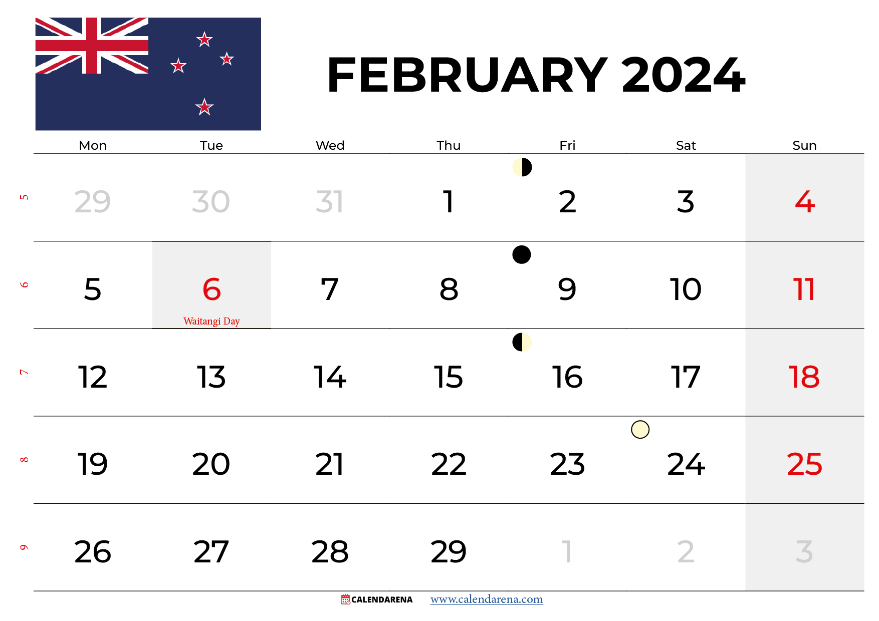 february 2024 calendar NZ