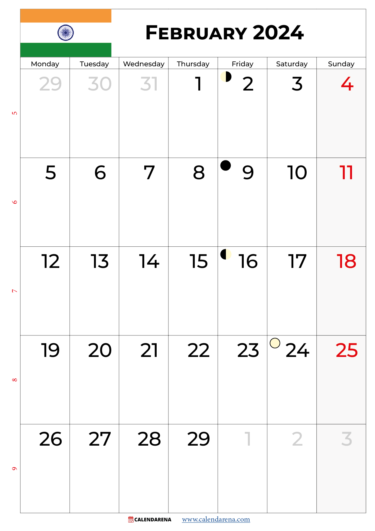 february 2024 calendar india