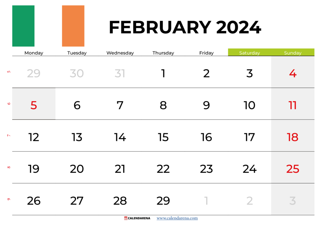 February 2024 calendar ireland