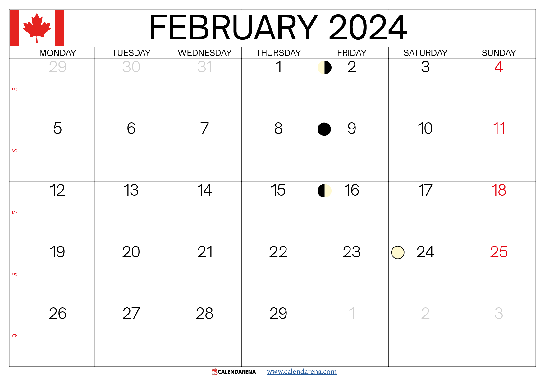 february 2024 calendar with holidays canada