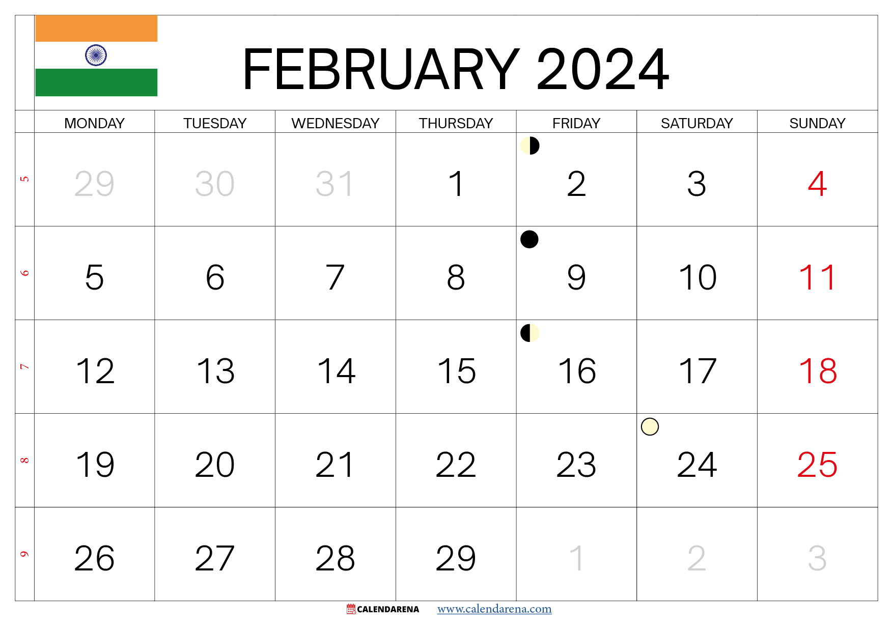 february 2024 calendar with holidays india