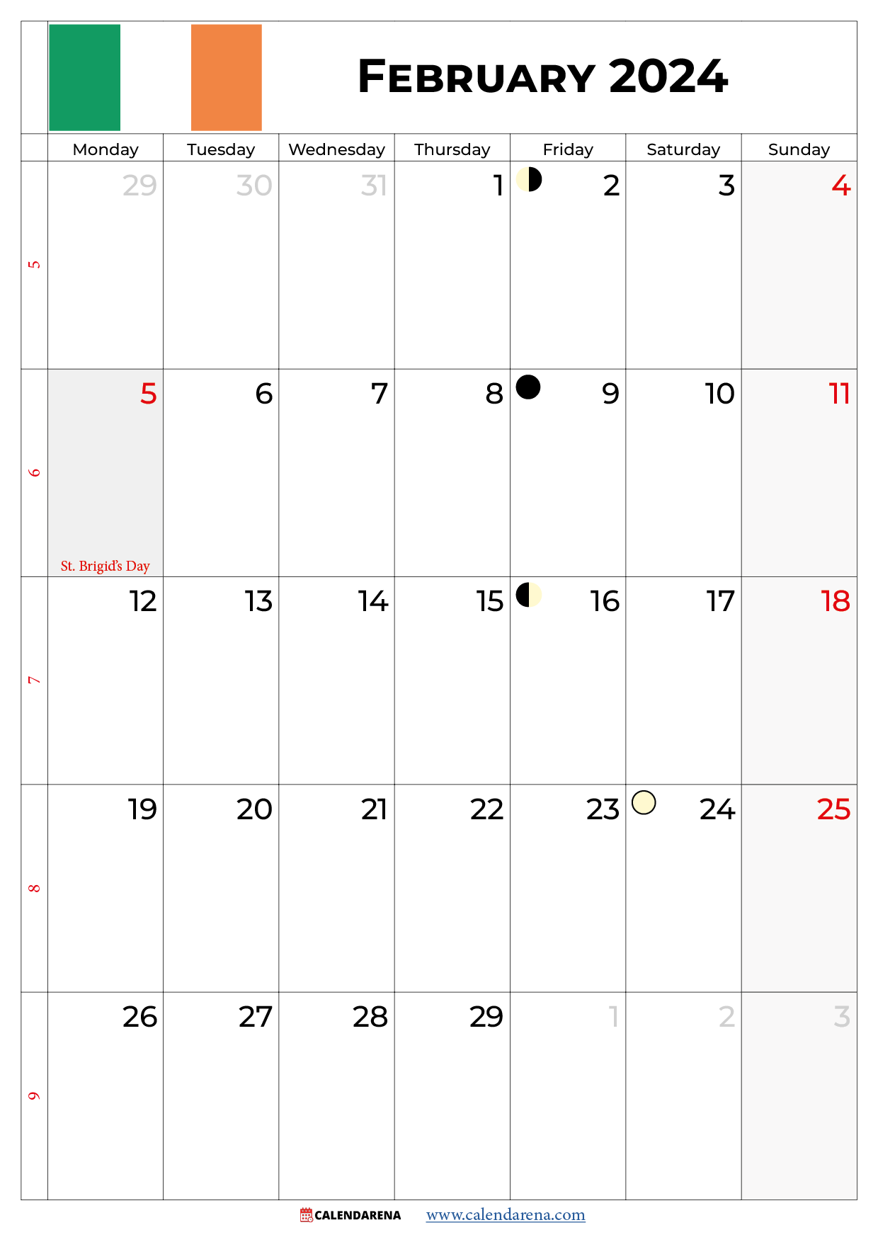 february 2024 calendar with holidays ireland