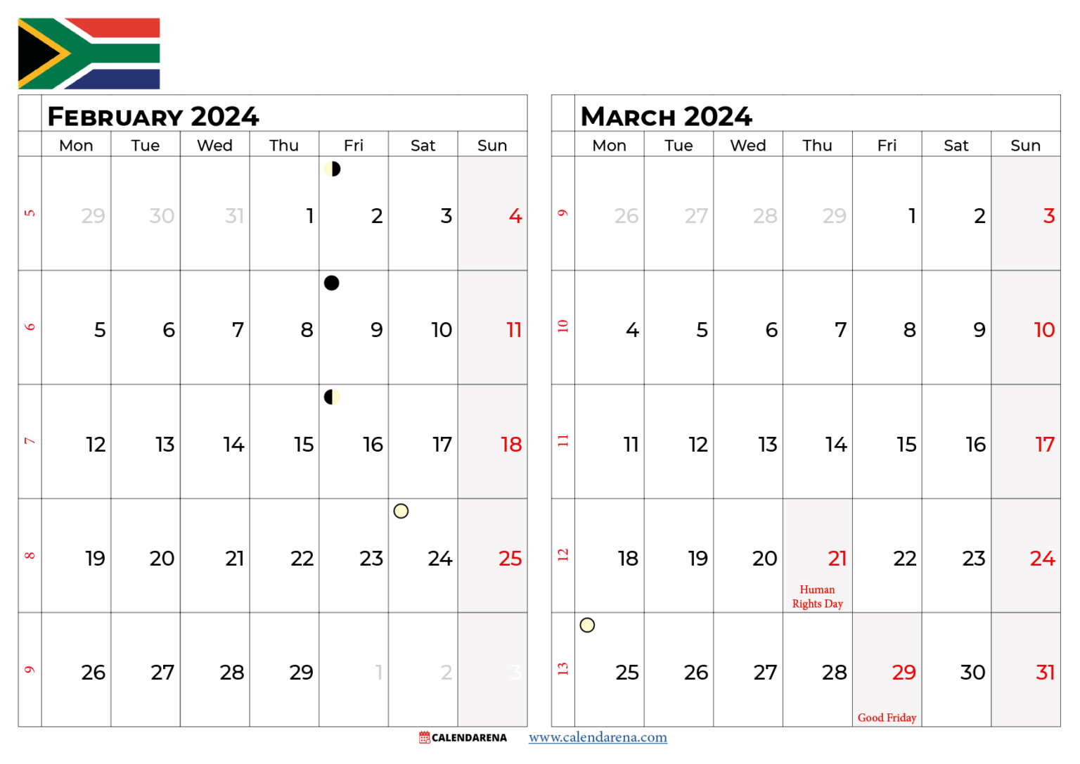 February 2024 Calendar South Africa