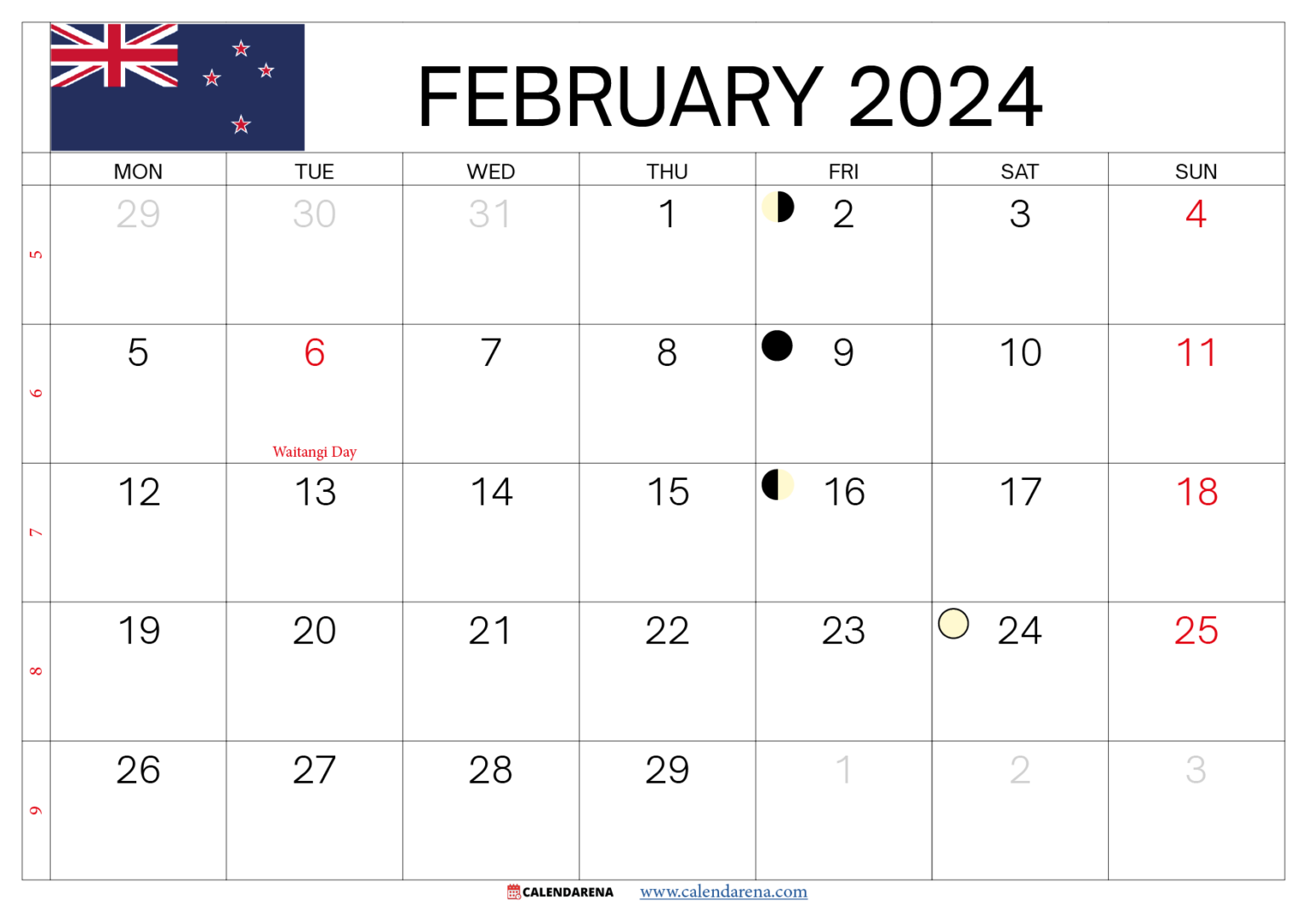 February 2024 Calendar NZ
