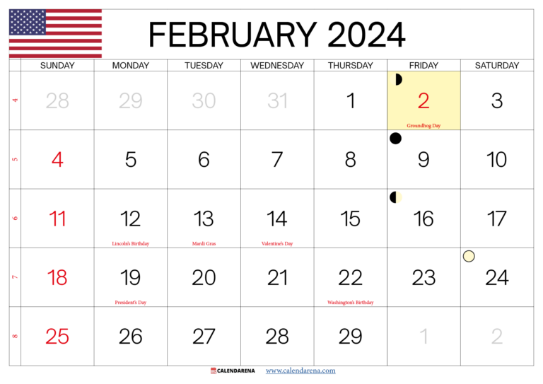 February 2024 Calendar Printable USA