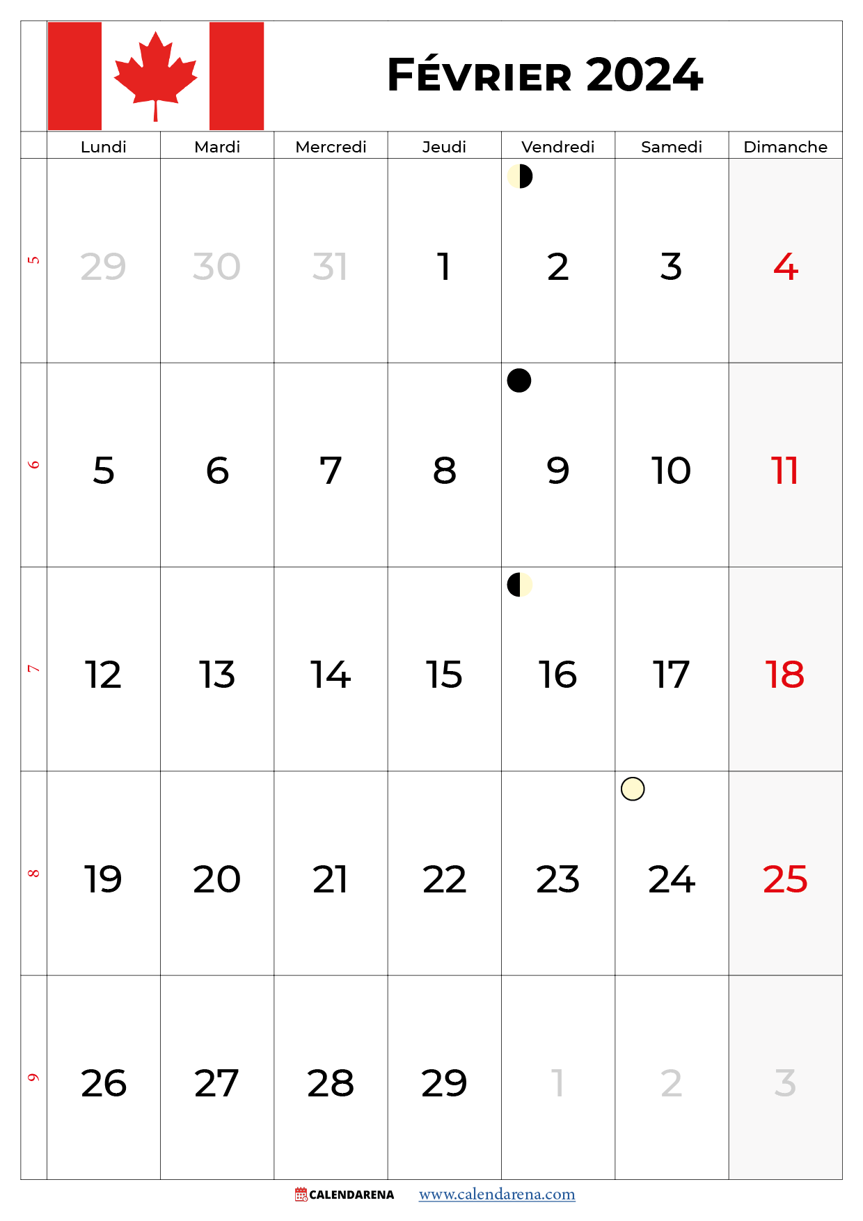 février 2024 calendrier québec