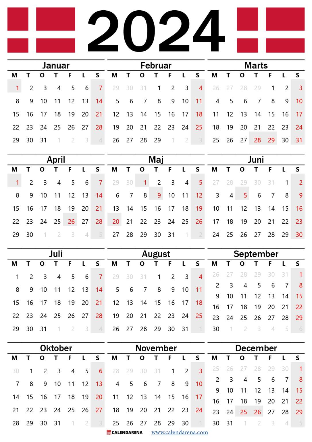 Kalender 2024 Danmark Med Helligdage Og Ugenumre