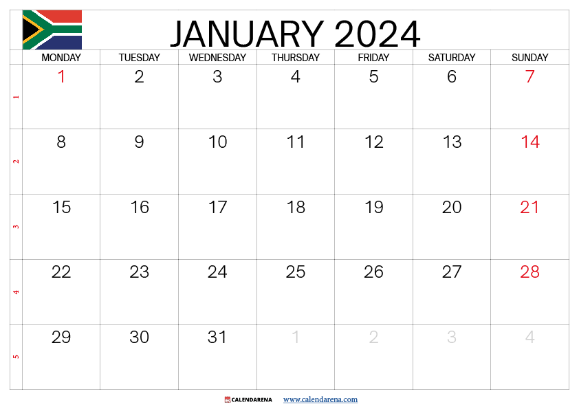 jan 2024 calendar printable south africa