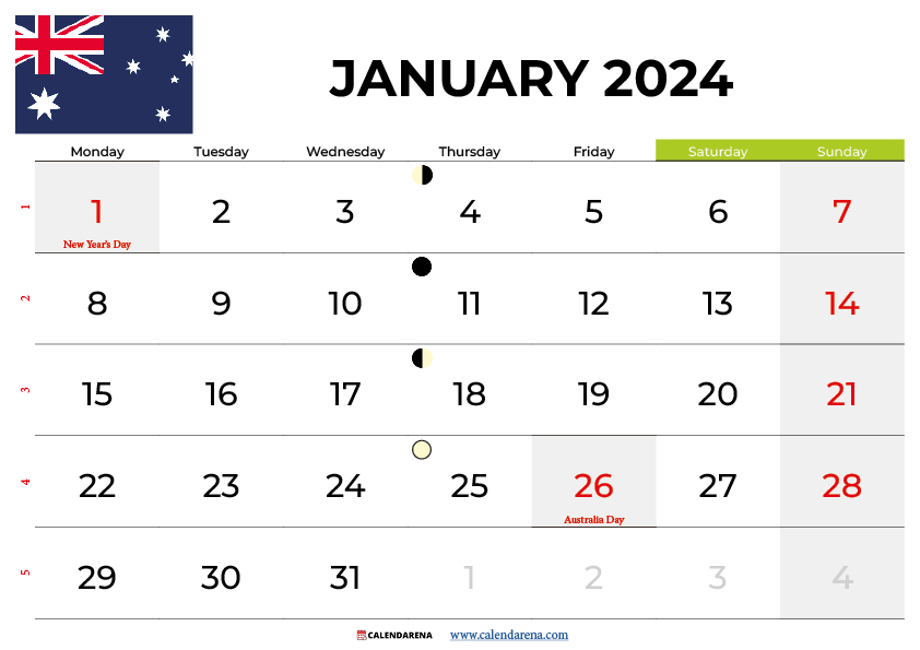 january 2024 calendar australia