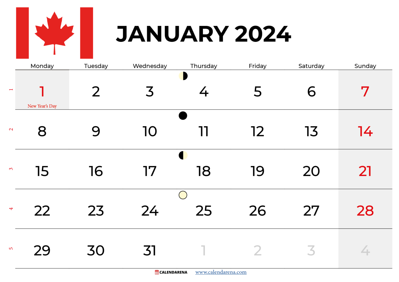 January 2024 Calendar Canada