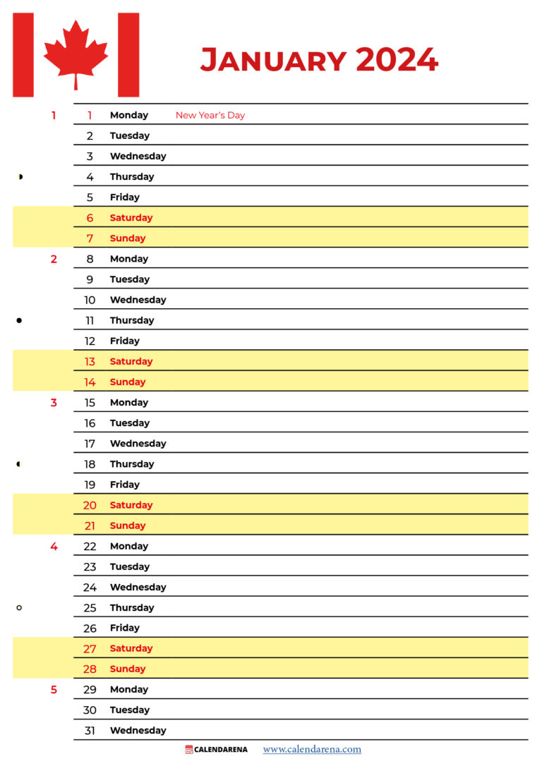 January 2024 Calendar Canada
