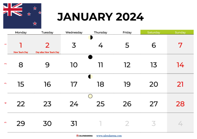 January 2024 Calendar Nz Printable