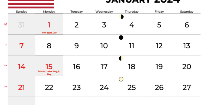 january 2024 calendar printable USA