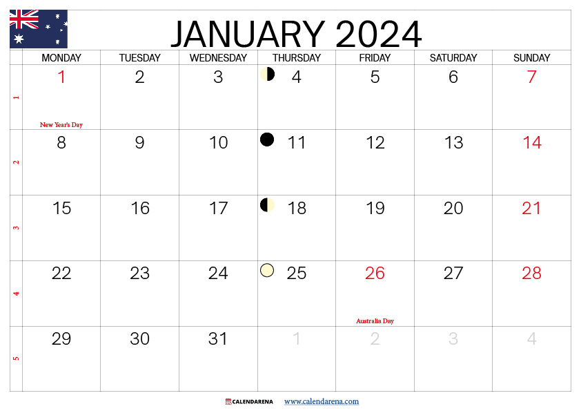 january 2024 calendar printable australia