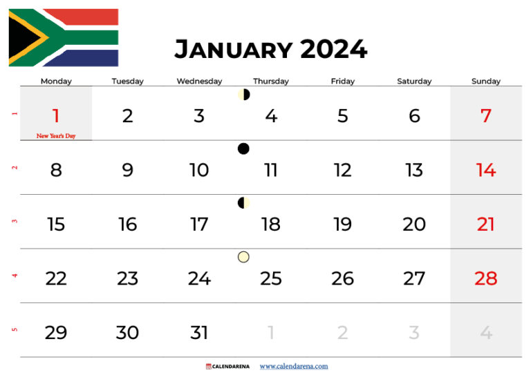 January 2024 Calendar South Africa