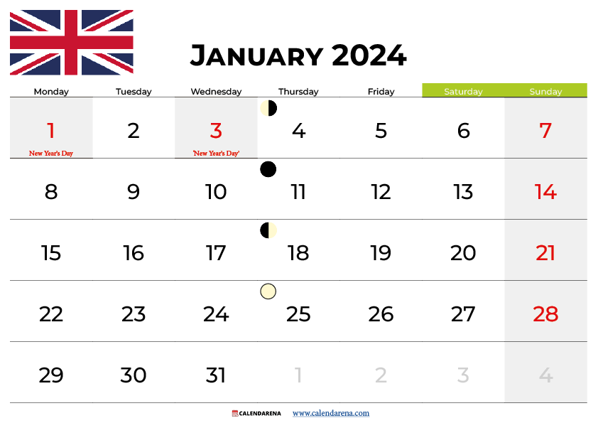 january 2024 calendar printable uk