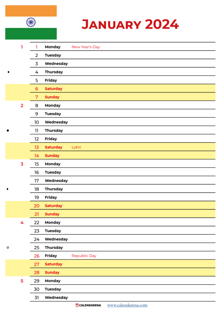 January 2024 Calendar India