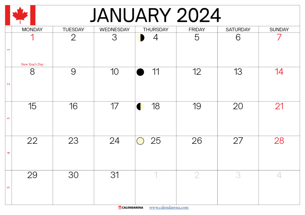 January 2024 Calendar Canada