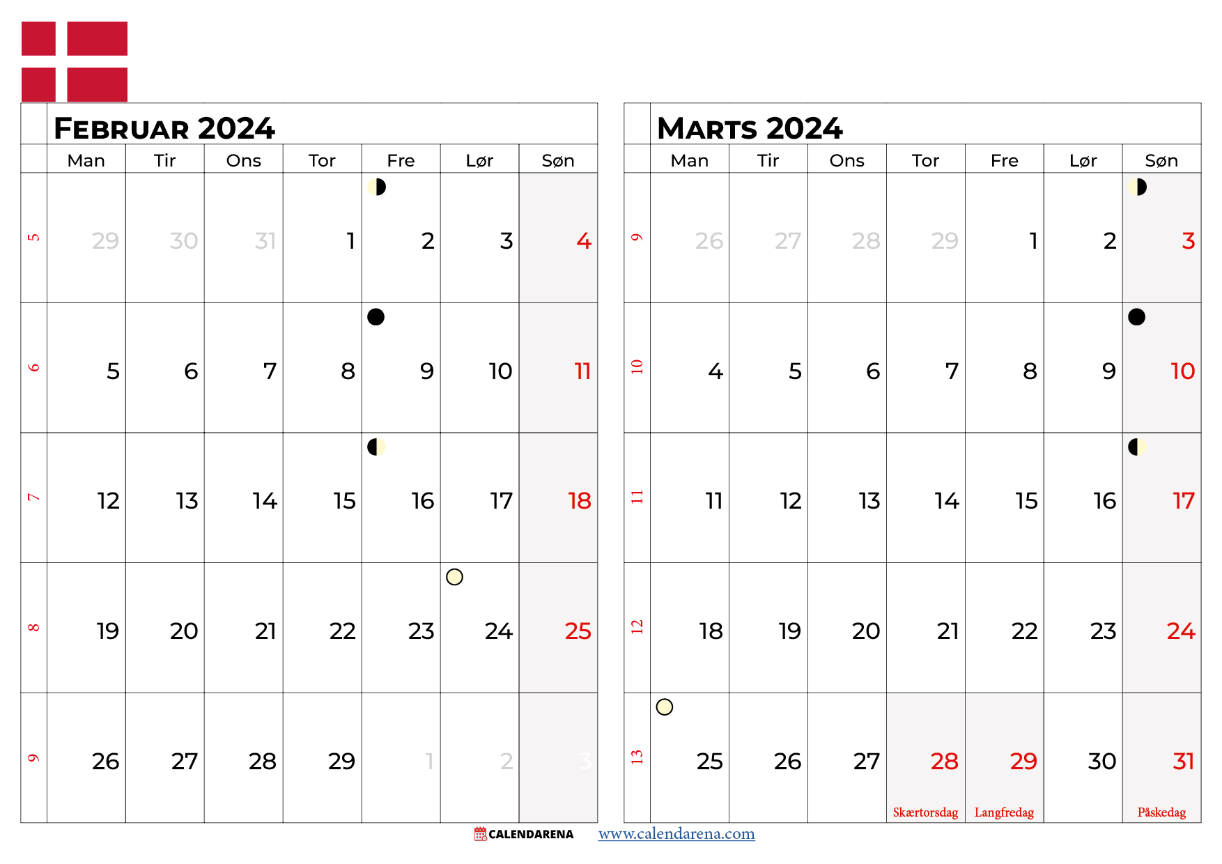 kalender 2023 Februar Marts danmark