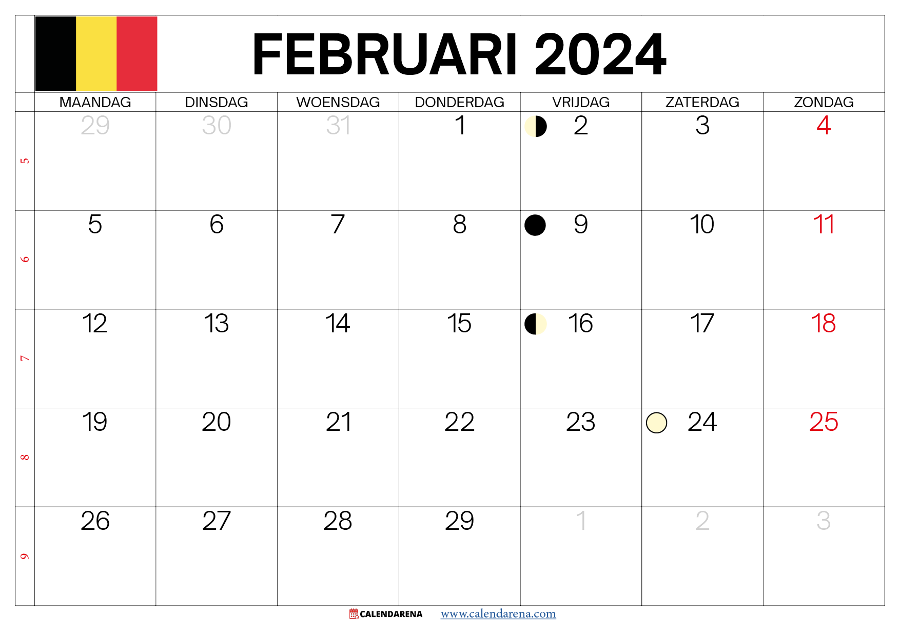kalender 2024 februari België