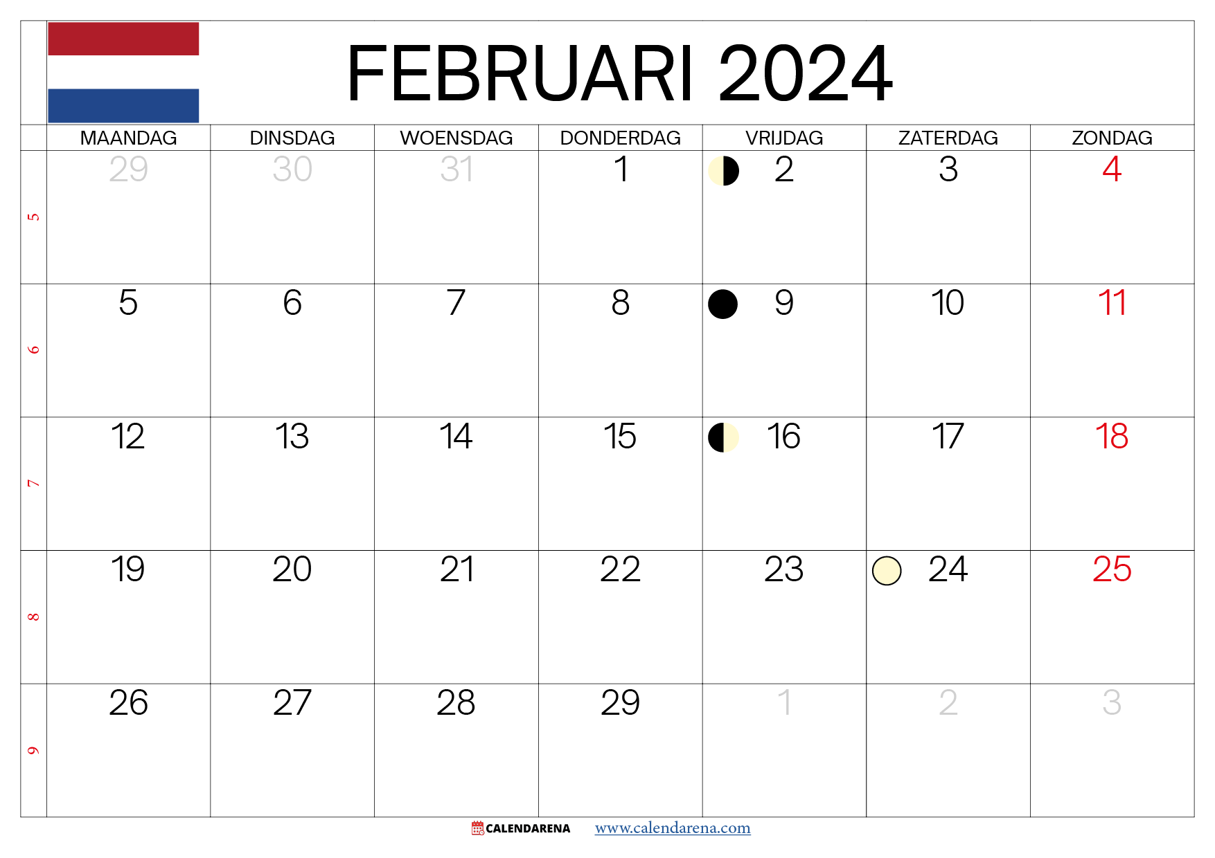 kalender 2024 februari Nederland