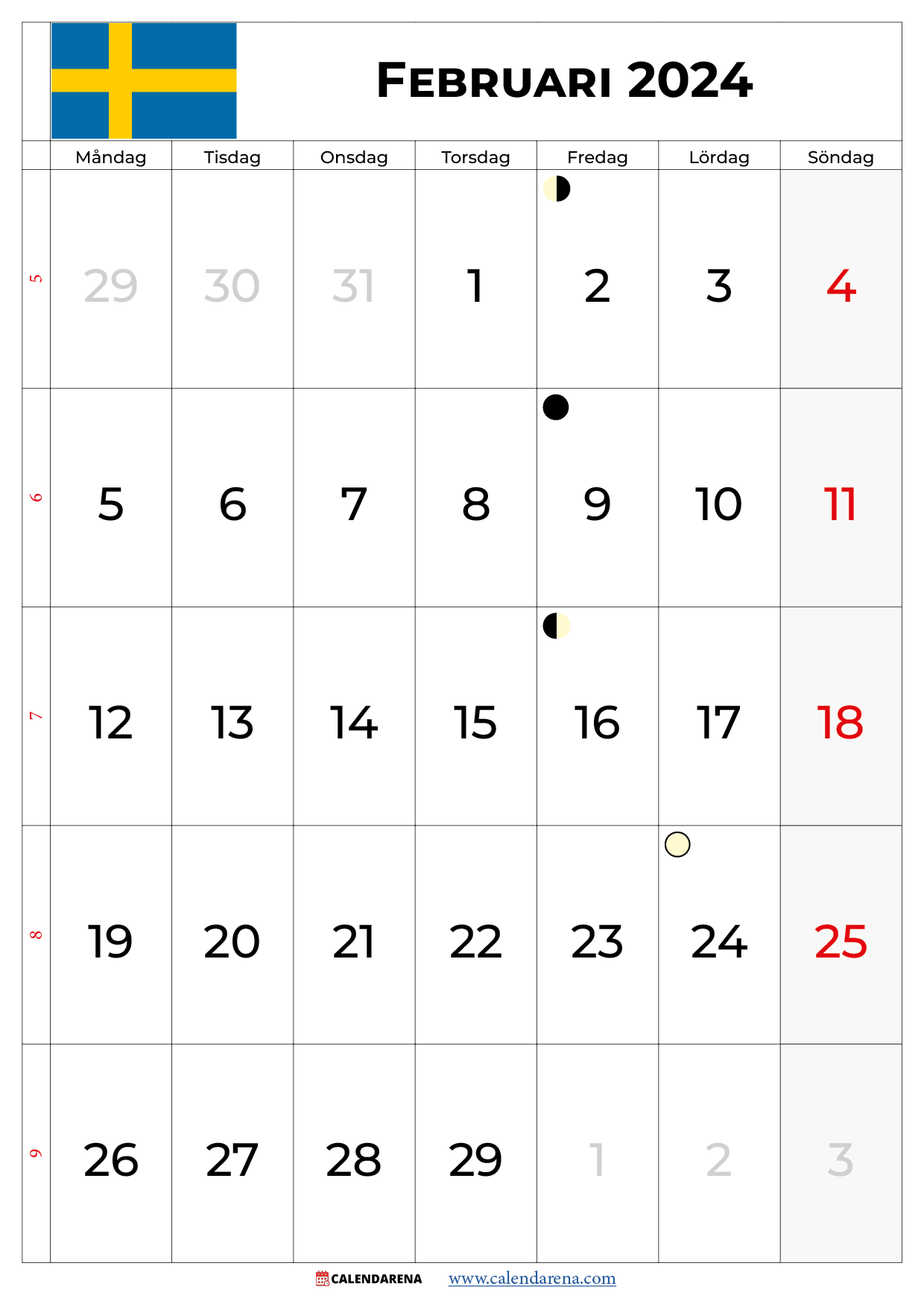 kalender 2024 februari Sverige