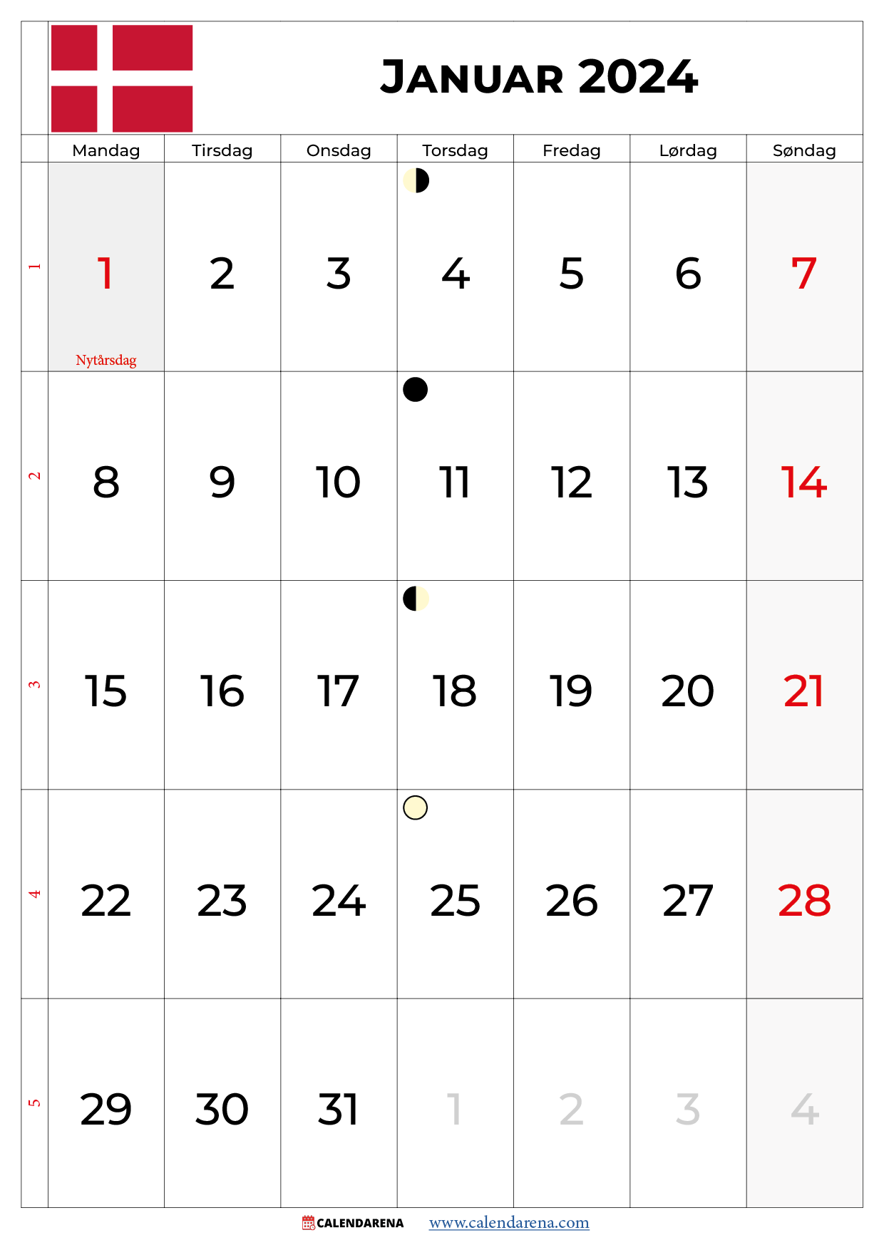 kalender 2024 januar Danmark