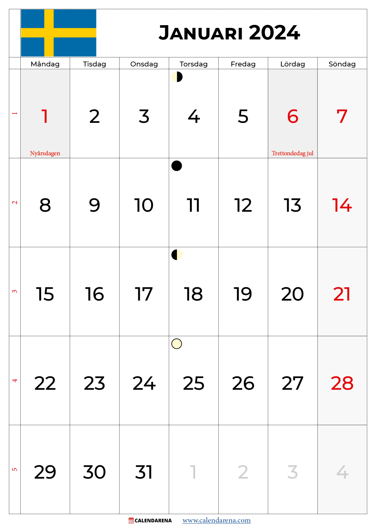 kalender 2024 januari Sverige