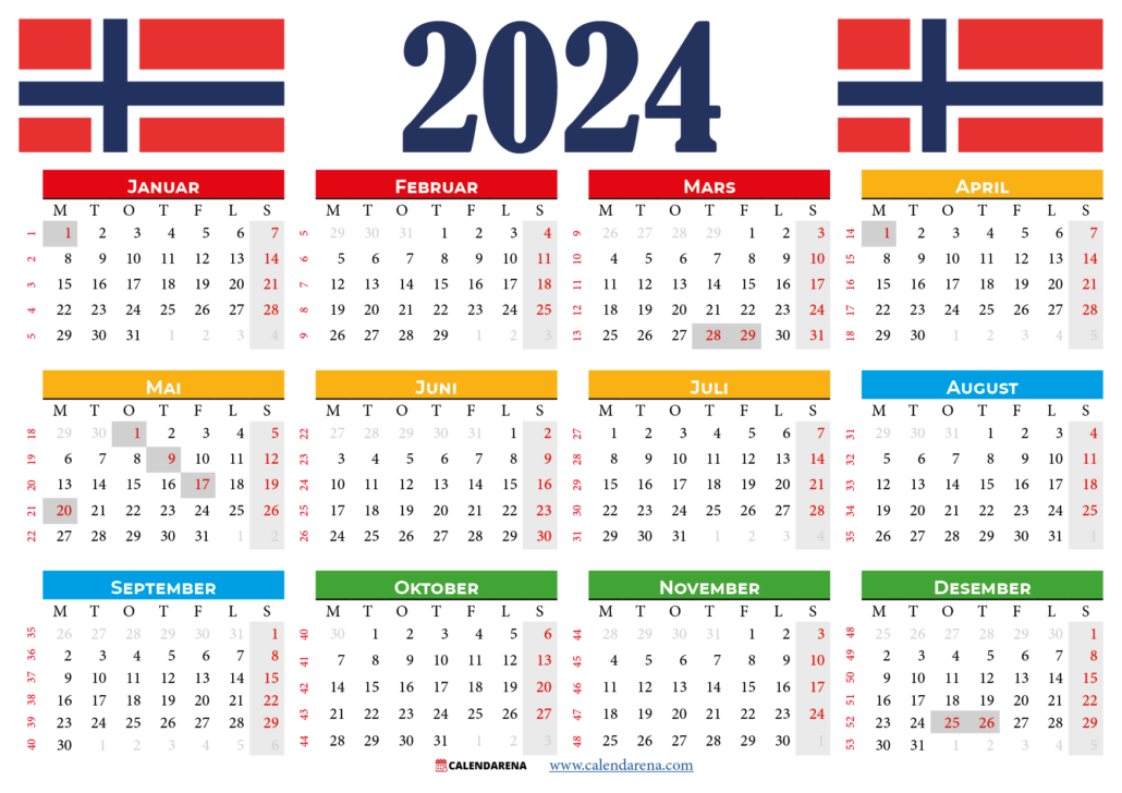 Norsk Kalender 2024 Utskriftsvennlig