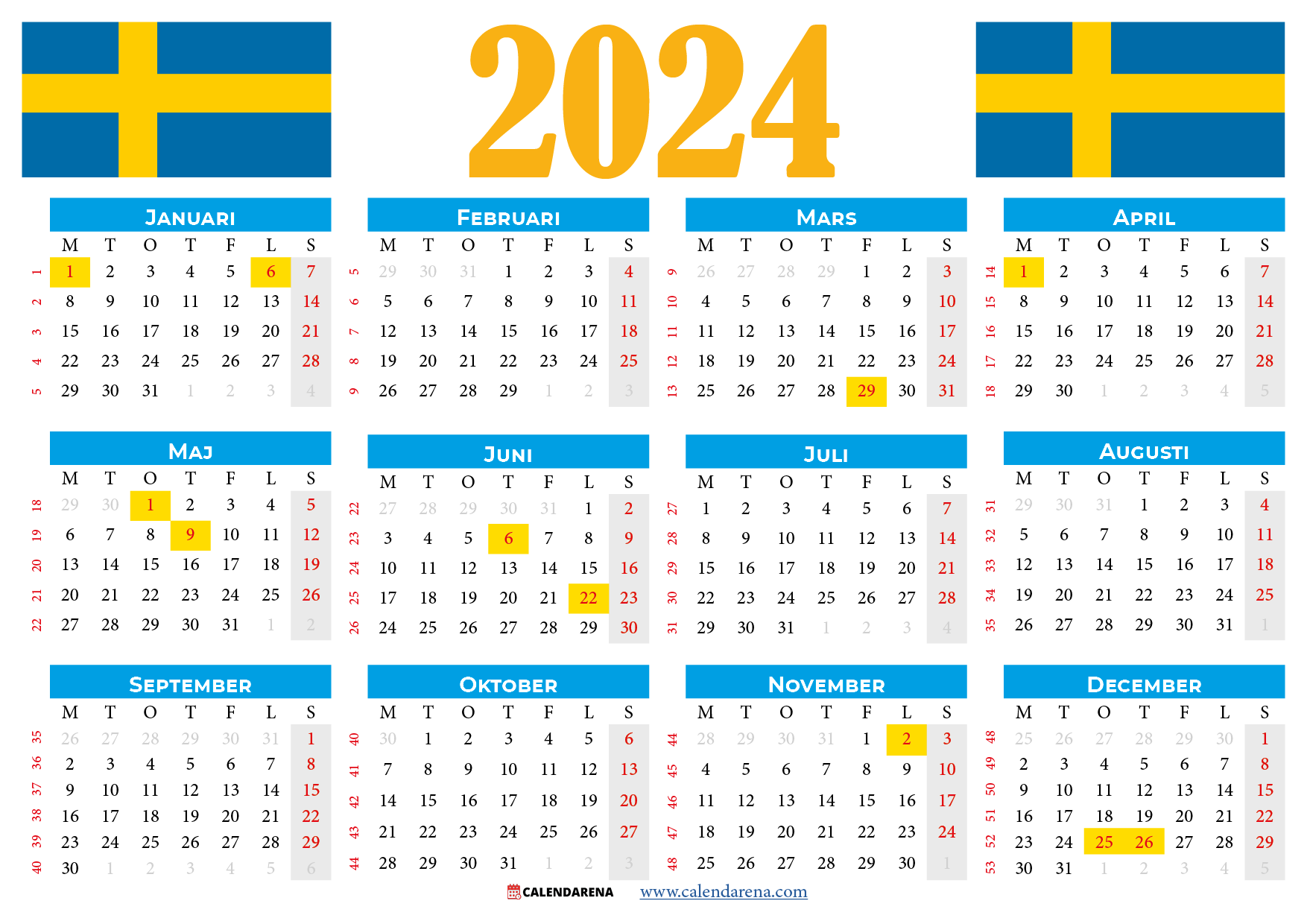 kalender 2024 veckor Sverige