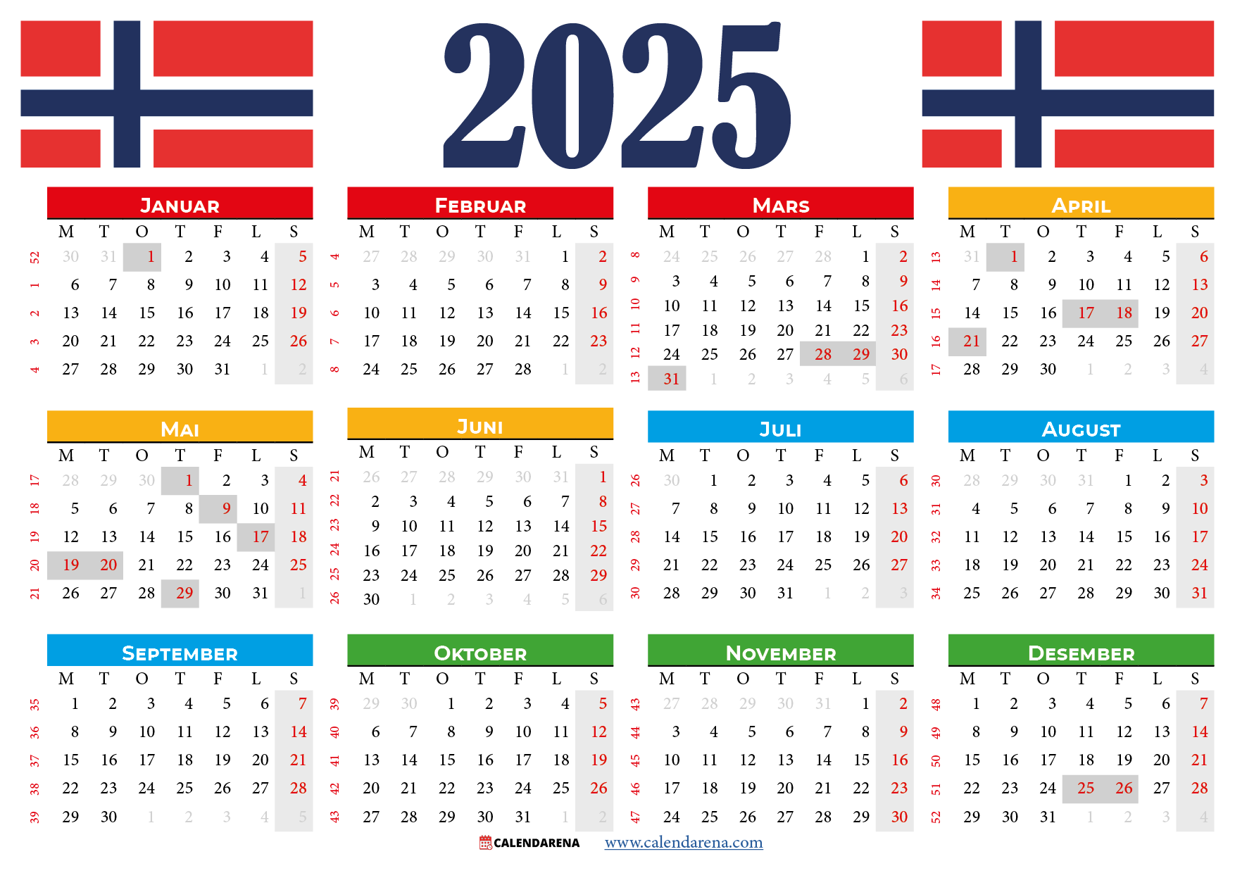 norsk kalender 2025