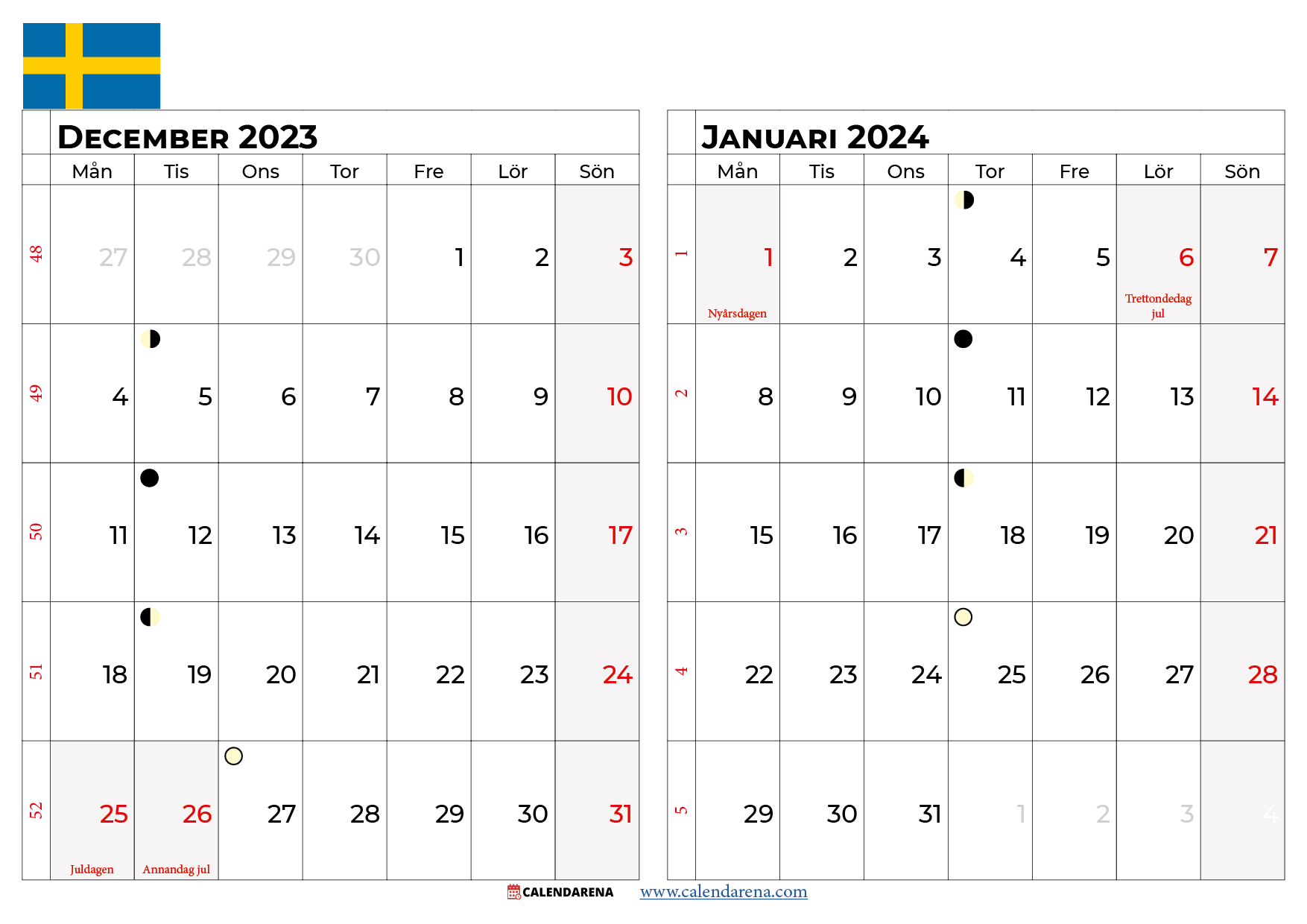 kalender december 2023 januari 2024 Sverige