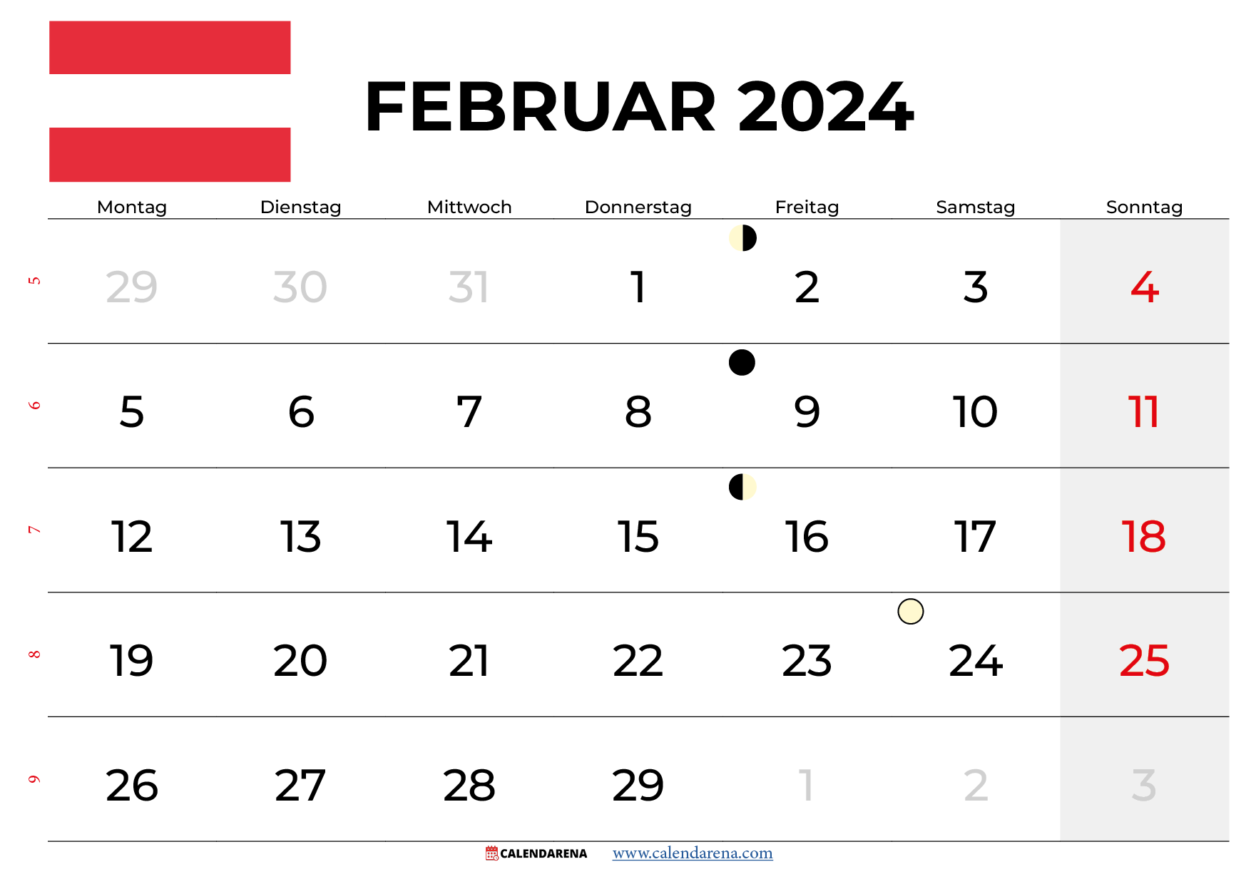 kalender februar 2024 österreich