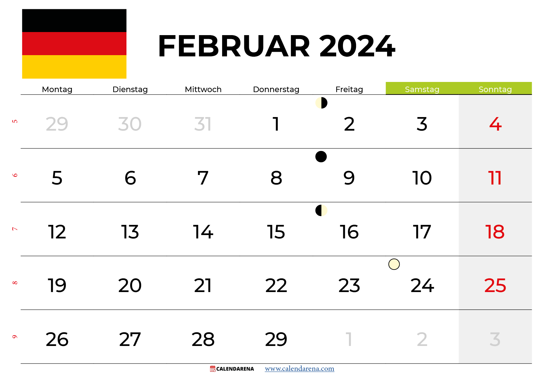 kalender februar 2024 zum ausdrucken Deutschland