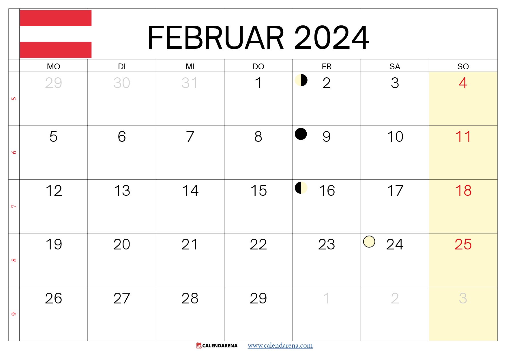 kalender februar 2024 zum ausdrucken österreich
