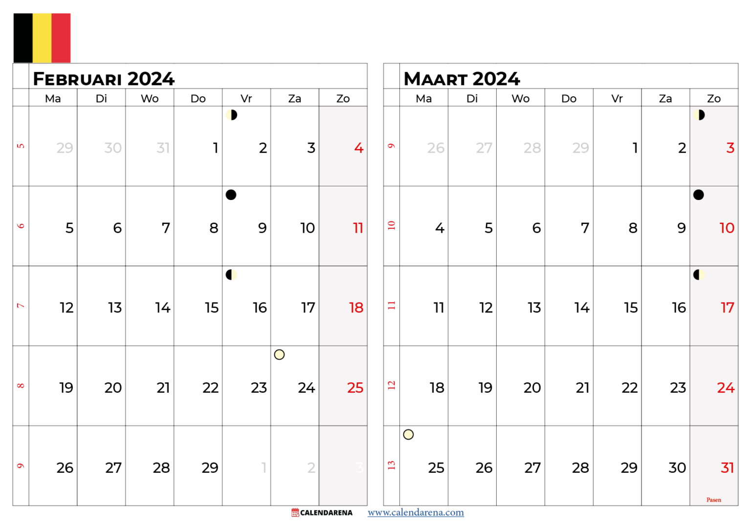 Kalender Maart 2024 België Met Weeknummers