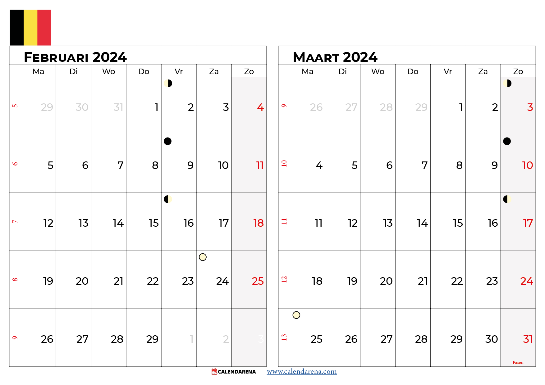 kalender februari maart 2024 België