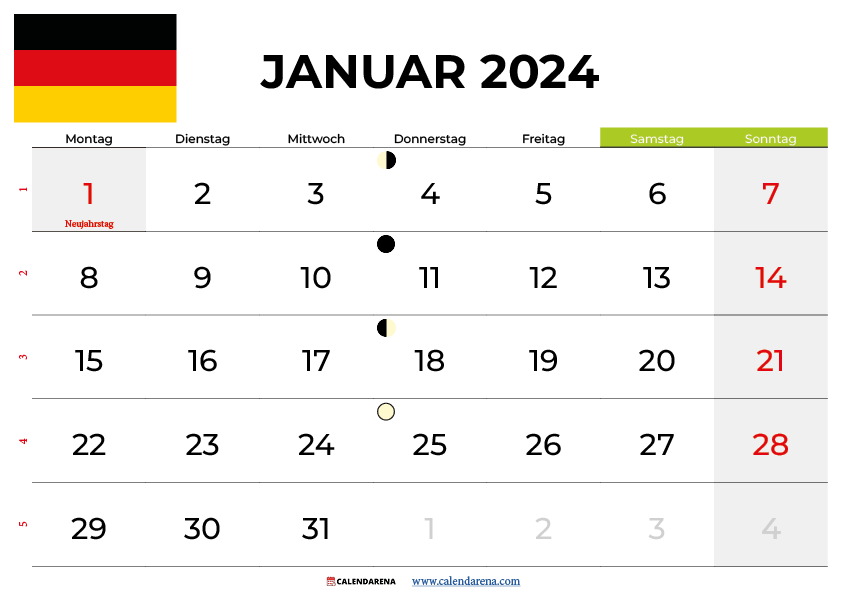 kalender januar 2024 zum ausdrucken Deutschland