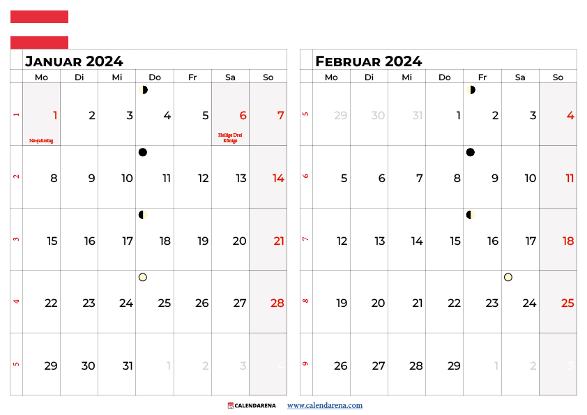 kalender januar februar 2024 österreich