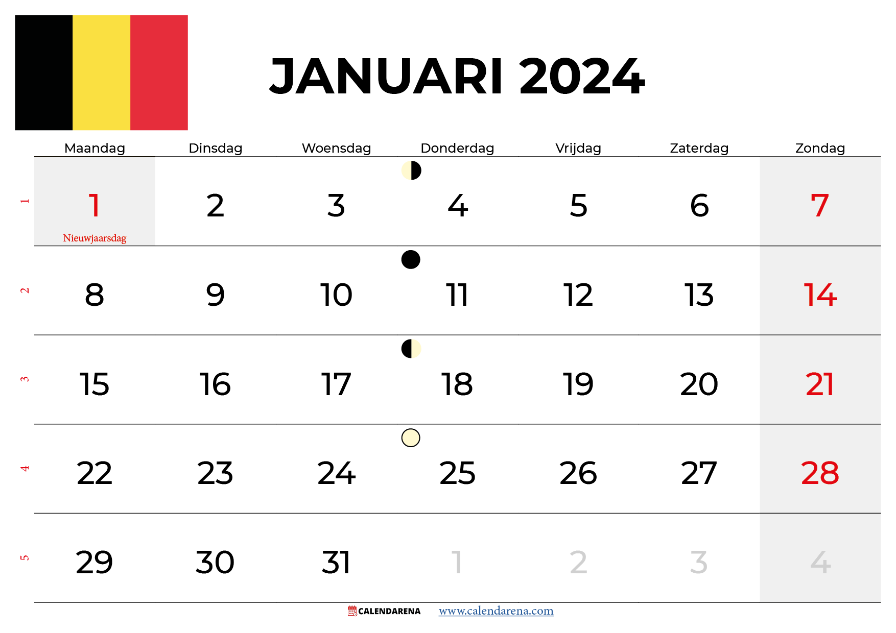 kalender januari 2024 België