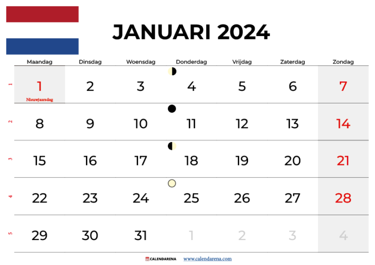 Kalender Januari 2024 Nederland Met Weeknummers