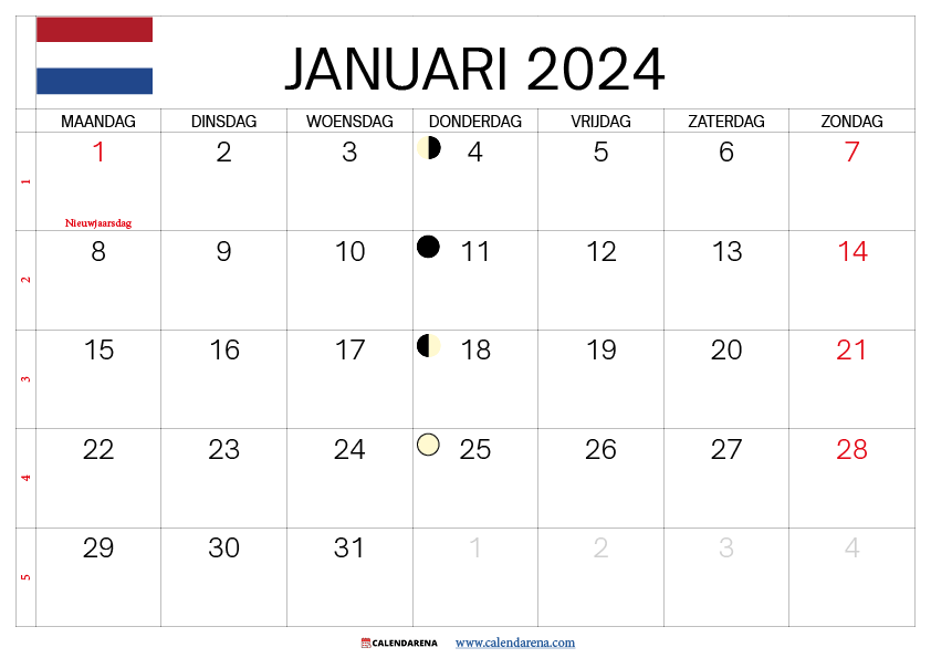 kalender januari 2024 pdf nederland