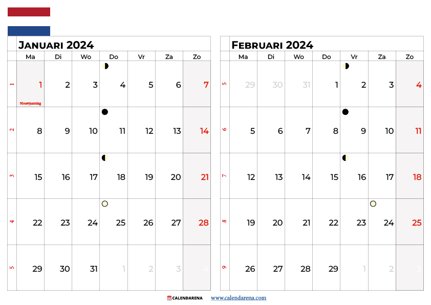kalender januari februari 2024 nederland
