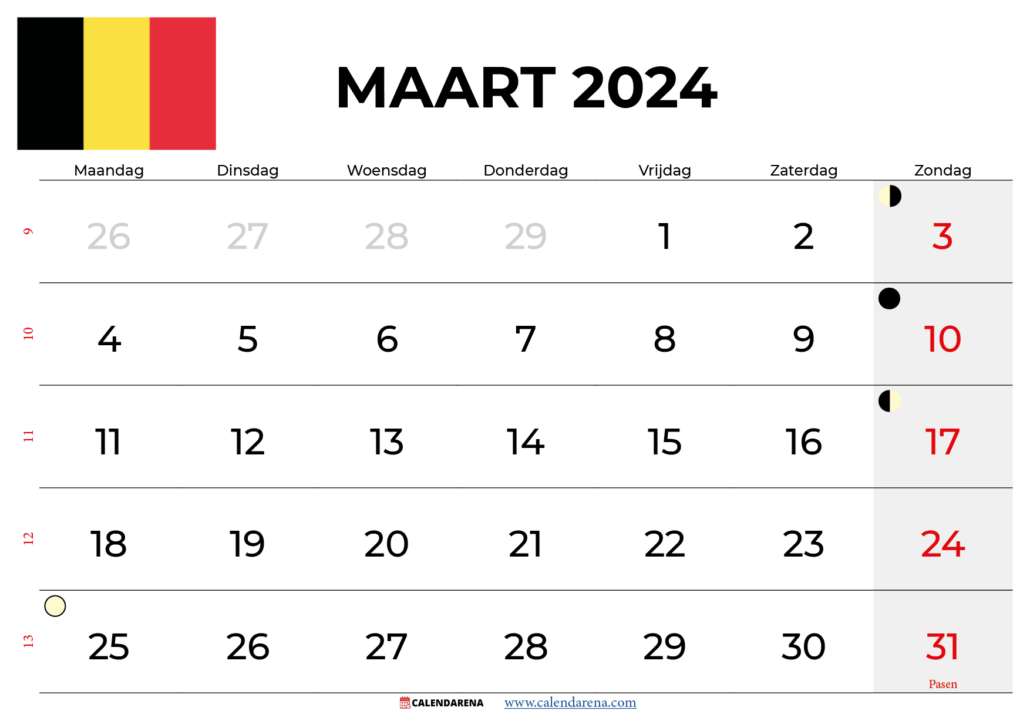 kalender maart 2024 België