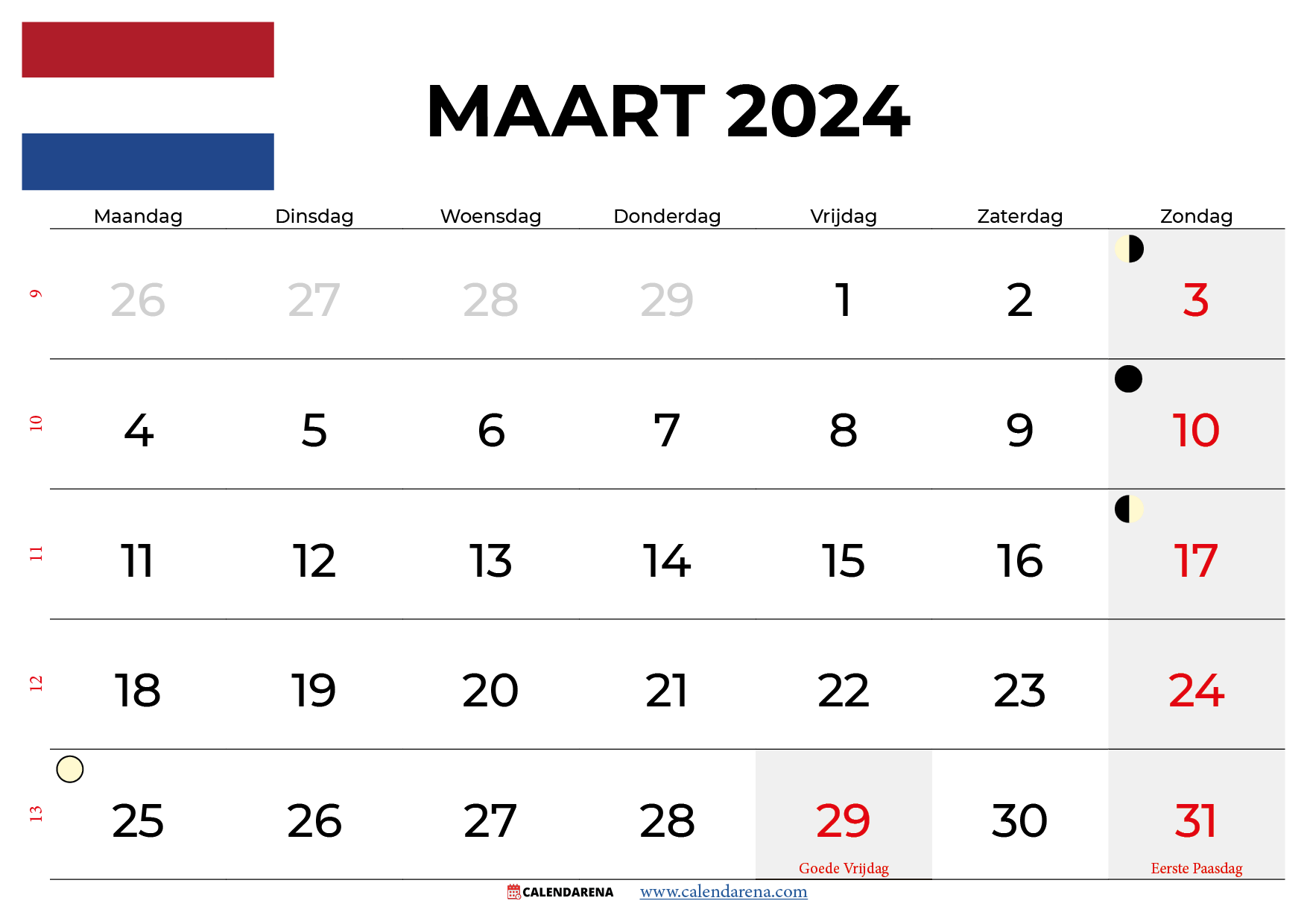 kalender maart 2024 nederland