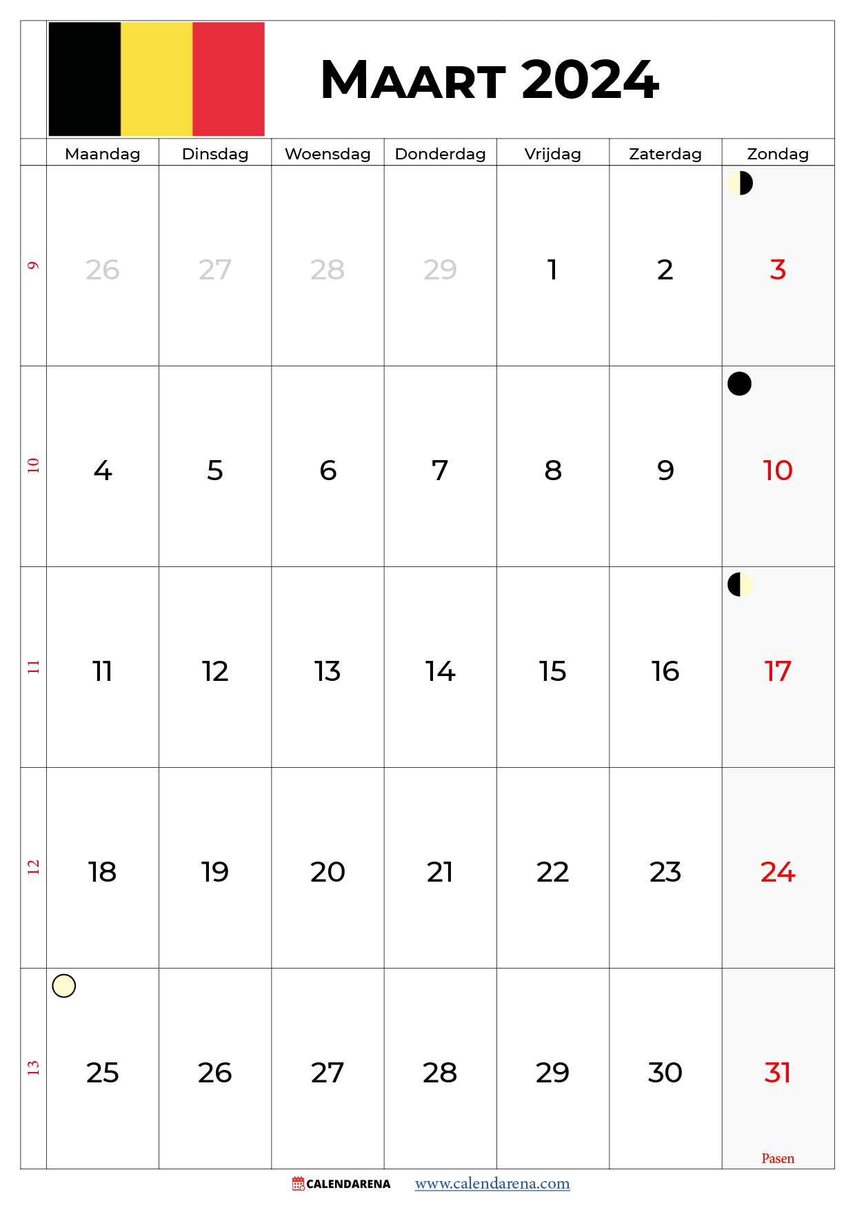 kalender maart 2024 pdf België