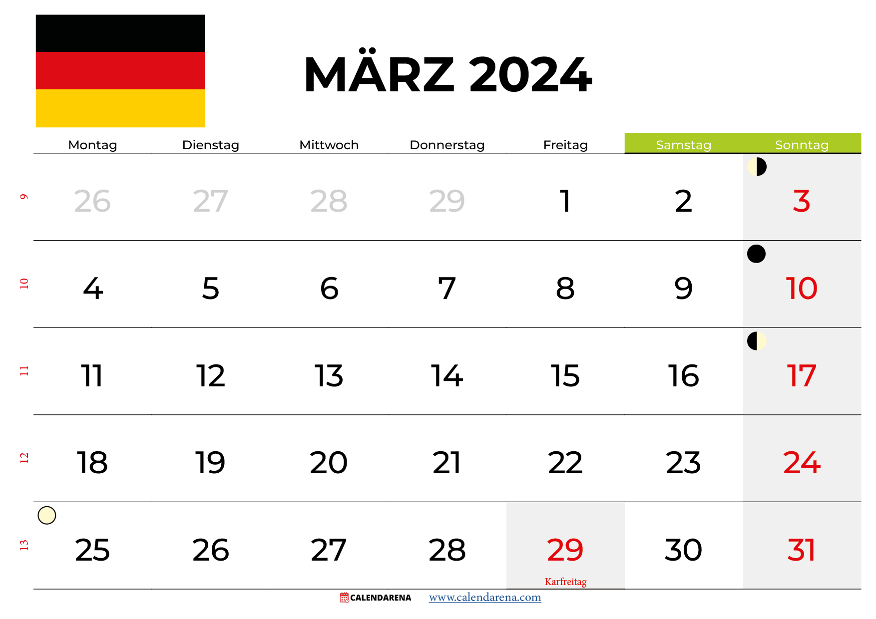 kalender märz 2024 Deutschland
