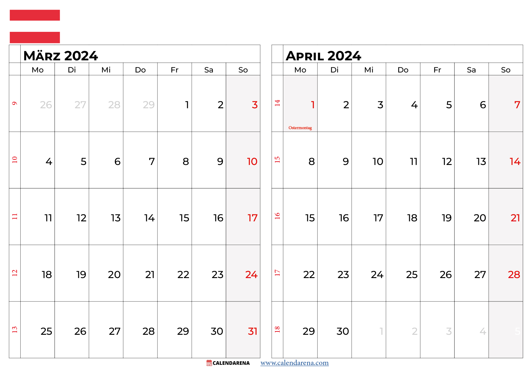 kalender märz april 2024 österreich